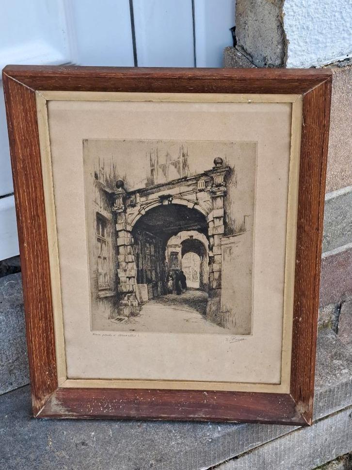 Eau forte vieux porsche signe kurt peiser, Antiek en Kunst, Kunst | Etsen en Gravures, Ophalen of Verzenden