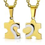 Puzzel design hanger in goud verguld staal met hart, Nieuw, Goud, Overige materialen, Hart