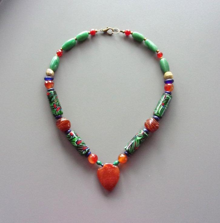 Ketting met antieke ruilkralen Millefiori uit Venetië, Handtassen en Accessoires, Kettingen, Nieuw, Steen of Mineraal, Groen, Met edelsteen