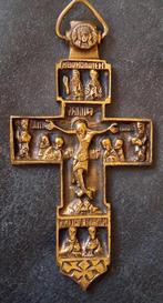 Bijzonder antiek brons vergulde crucifix, Antiek en Kunst, Ophalen of Verzenden