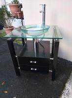 Meuble vasque de sdb moderne en verre et bois + mitigeur, Ophalen, Gebruikt, 50 tot 100 cm, Minder dan 100 cm
