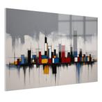 Skyline Piet Mondriaan stijl Glasschilderij 105x70cm + Ophan, Antiek en Kunst, Verzenden