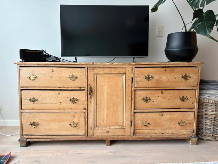 Brocante grenen dressoir, Huis en Inrichting, Kasten | Dressoirs, Gebruikt, 150 tot 200 cm, 25 tot 50 cm, Met lade(s), Met deur(en)