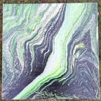 Abstract modern acryl canvas - 60*60cm - zwart/groen/geel, Ophalen of Verzenden