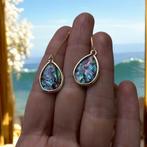 Oorbellen natuurlijke schelp abalone zilver 925 verguld met, Hangers, Blauw, Nieuw, Ophalen of Verzenden