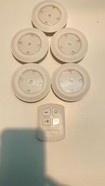 Draadloze LED spots op baterijen met afstandbedienig.Dimbaar, Nieuw, Plafondspot of Wandspot, Led, Kunststof