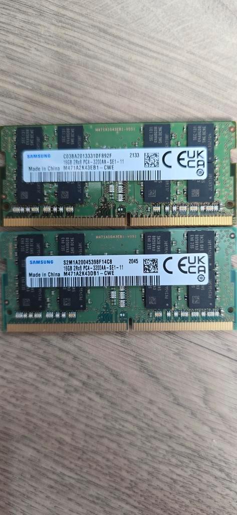 2x RAM Samsung 16 GB DDR4 3200 MHz 2Rx8 – 32 Go SODIMM, Computers en Software, RAM geheugen, Zo goed als nieuw, DDR4, Ophalen of Verzenden