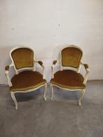 Set van 2 mooie okergele Louis XV open armstoelen, Antiek en Kunst, Ophalen