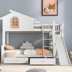 Wit stapelbed met glijbaan boven 90cm en onder 120cm, Ophalen, Zo goed als nieuw, Stapelbed