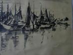 litho Willem Paerels Bootjes op zee of een rivier uit 1948, Antiek en Kunst, Kunst | Litho's en Zeefdrukken, Ophalen of Verzenden