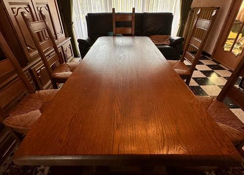 Massief eikenhouten tafel met 6 stoelen, Maison & Meubles, Tables | Tables à manger, Comme neuf, 50 à 100 cm, 200 cm ou plus, Cinq personnes ou plus