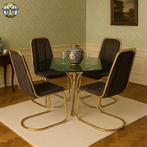 Vintage eettafel set met stoelen Gastone Rinaldi 70s messing, Huis en Inrichting, Complete eetkamers, Ophalen of Verzenden, Gebruikt
