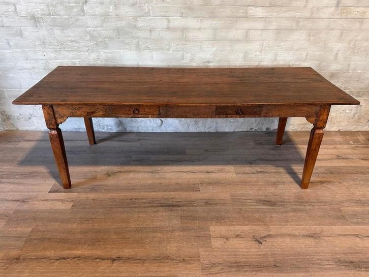 Antieke boerentafel - 233 x 96,5 cm + 77 cm hoog / 2 lades, Antiquités & Art, Antiquités | Meubles | Tables, Enlèvement ou Envoi