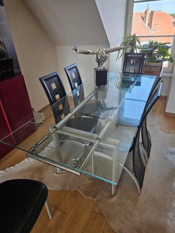 Table à manger en verre + 6 chaises, meuble bar, meuble TV e, Enlèvement, Utilisé