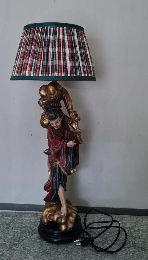 Gheisa lampedair + zijde plissé kap, Antiek en Kunst, Antiek | Verlichting, Ophalen of Verzenden
