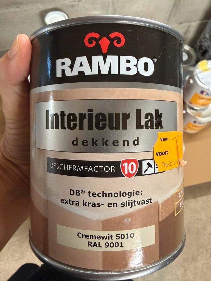Rambo interieurlak ral 9001, crèmewit 0,75liter, Antiek en Kunst, Antiek | Meubels | Bedden, Ophalen of Verzenden