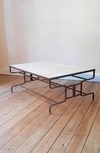 Splendide table de salon en fer forgé et pierre naturelle, Comme neuf, 100 à 150 cm, Rectangulaire, 50 à 100 cm