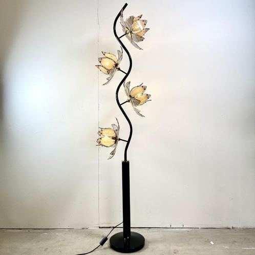 Staande lotuslamp met 4 bloemen, Huis en Inrichting, Lampen | Vloerlampen, Zo goed als nieuw, 150 tot 200 cm, Glas, Metaal, Ophalen of Verzenden