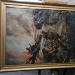 Grande huile sur toile 1944 militaria, Antiquités & Art, Art | Peinture | Classique, Enlèvement ou Envoi