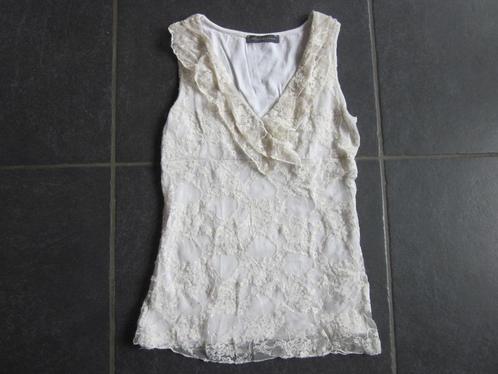 beige topje met bloemen, Kleding | Dames, Topjes, Gedragen, Maat 36 (S), Beige, Zonder mouw, Ophalen of Verzenden