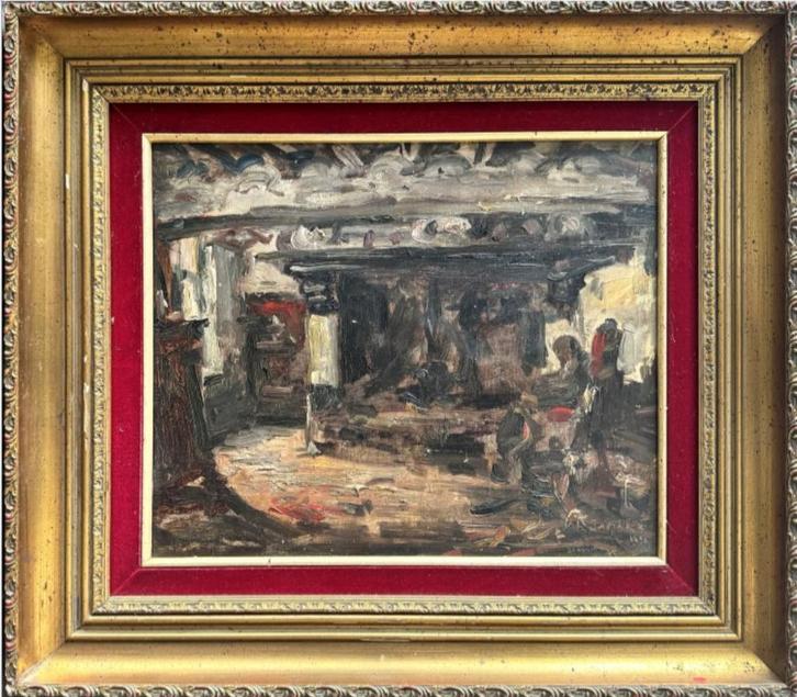 huile sur toile interieur signe armand jamar, Antiek en Kunst, Kunst | Schilderijen | Klassiek, Ophalen of Verzenden