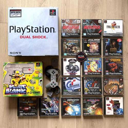 Console Playstation 1 + G-Con 45 Pack + Spellen, Games en Spelcomputers, Games | Sony PlayStation 1, Zo goed als nieuw, Ophalen of Verzenden