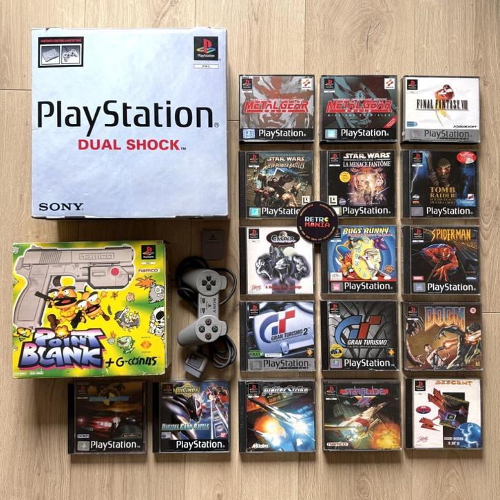 Console Playstation 1 + G-Con 45 Pack + Spellen, Games en Spelcomputers, Games | Sony PlayStation 1, Zo goed als nieuw, Ophalen of Verzenden