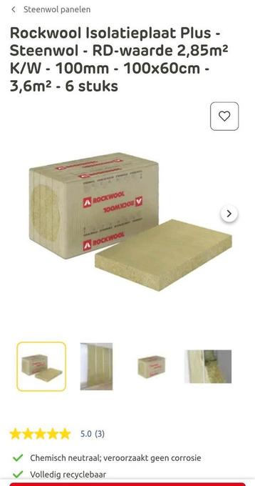 Paquet non ouvert de Rockwool plus 1000x600x100 + 1 assiette, Enlèvement