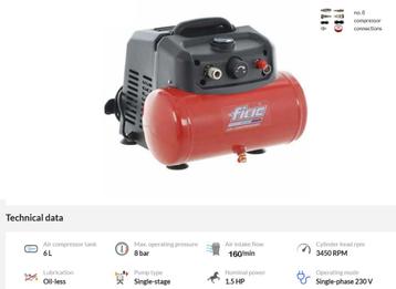 Compressor - Fiac Cuby 6/1100 Portable 6L 1,5Hp 1,1Kw 8 Bar beschikbaar voor biedingen