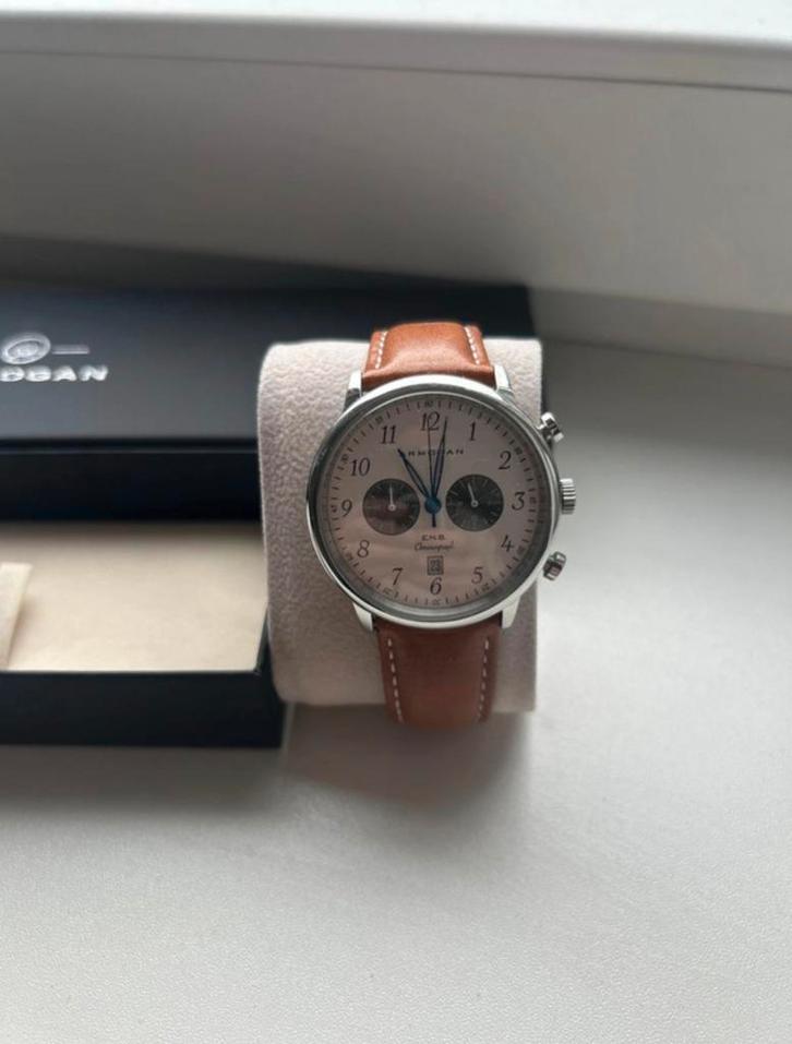 Armogan E.N.B Chronograaf horloge - Moon White C90 model, Handtassen en Accessoires, Horloges | Heren, Zo goed als nieuw, Staal