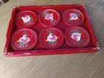 Set van rood houten dienblad en 6 onderzetters, Ophalen of Verzenden, Glas