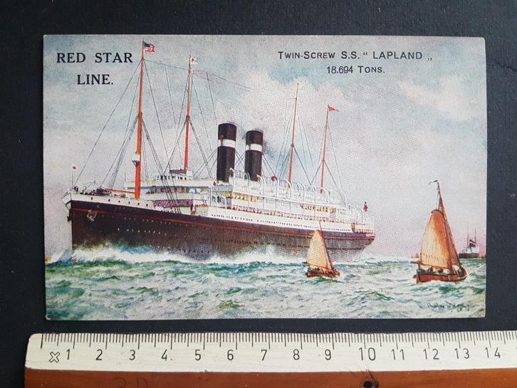 Postkaart Red Star Line Twin-Screw Lapland Passagiersboot, Verzamelen, Postkaarten | Themakaarten, Ongelopen, Voor 1920, Voertuig