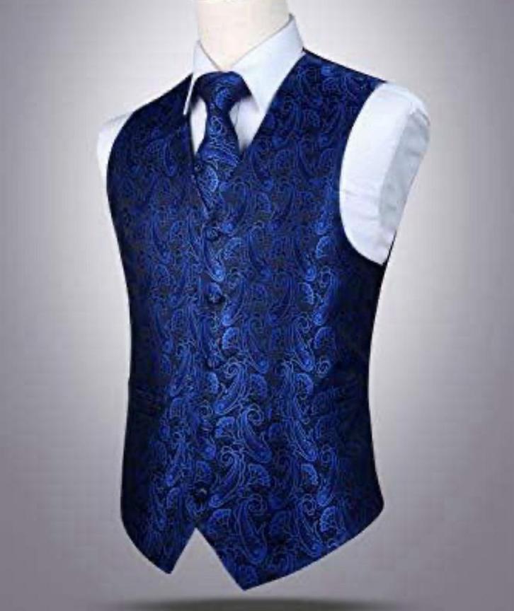 Heren Mannen 2xl xxl Vest stropdas zakdoek pak blauw set, Kleding | Heren, Kostuums en vesten, Nieuw, Overige maten, Blauw, Ophalen of Verzenden