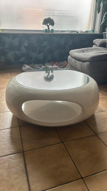 Table basse vintage résine et verre fumé, Enlèvement