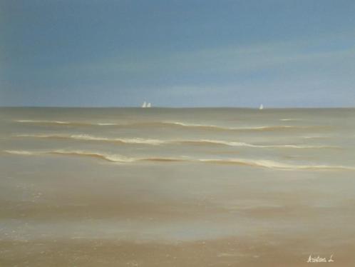 olieschilderij Belgische Noordzee kust (60x80cm), Antiek en Kunst, Kunst | Schilderijen | Klassiek, Ophalen of Verzenden