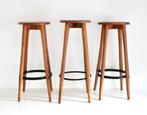 3 vintage houten krukken - Sixties barkruk - Bar stool, Huis en Inrichting, Barkrukken, 3 krukken, Ophalen, Gebruikt, Metaal