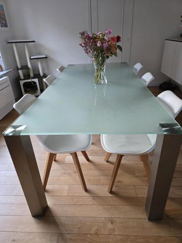 Glazen eettafel, Huis en Inrichting, Tafels | Eettafels, Ophalen, Gebruikt