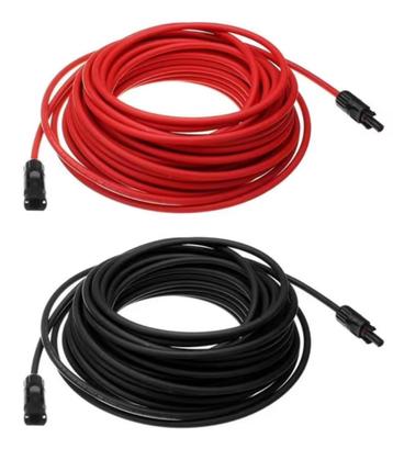 10, 20 ou 50m de câble solaire, rouge et noir avec fiche MC4
