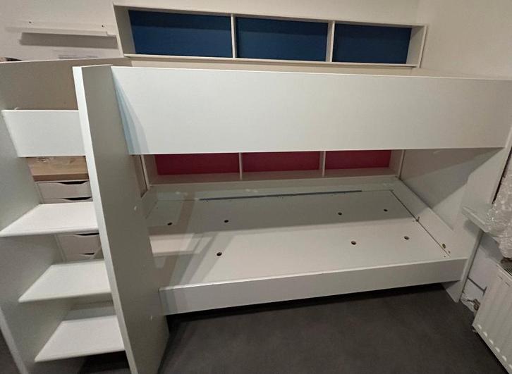 Stapelbed, Huis en Inrichting, Slaapkamer | Bedden, Zo goed als nieuw, Eenpersoons, 90 cm, 200 cm, Hout, Wit, Ophalen