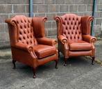 2 x fauteuils Chesterfield originaux en cuir cognac, Comme neuf, Cuir, Enlèvement ou Envoi, Chesterfield, vintage, mancave, engelse fauteuil