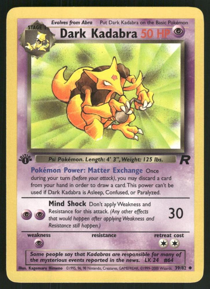 Dark Kadabra 39/82 - Team Rocket (1st edition) (NM), Hobby en Vrije tijd, Verzamelkaartspellen | Pokémon, Gebruikt, Verzenden