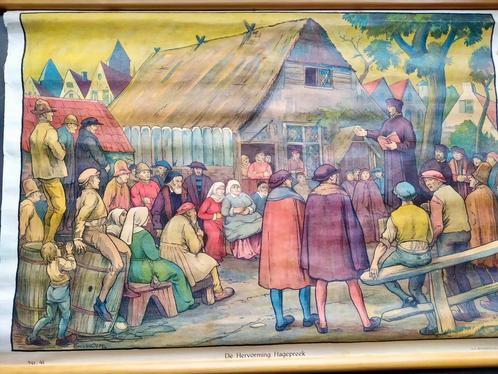 Schoolplaat De hervorming – Hagepreek, Antiek en Kunst, Antiek | Schoolplaten, Geschiedenis, Ophalen of Verzenden