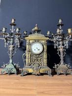 (76) Antieke Franse Bronzen Regency Pendule met Kandelaren, Ophalen of Verzenden