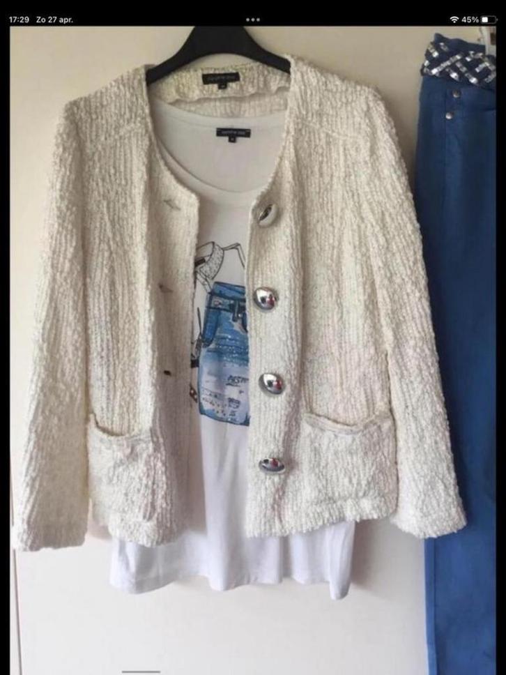 Caroline Biss tshirt met jasje 36, Kleding | Dames, T-shirts, Zo goed als nieuw, Maat 36 (S), Wit, Korte mouw, Ophalen of Verzenden