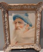 Tekening van oude man in kader met glas, Antiek en Kunst, Ophalen of Verzenden