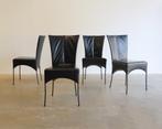 4x zwart echt leren design eetkamerstoelen, Enlèvement