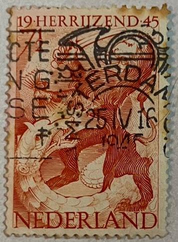 postzegel Nederland 1945 7,5 cent (NL0004), Postzegels en Munten, Postzegels | Nederland, Gestempeld, Na 1940, Ophalen of Verzenden