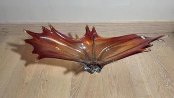 Vintage middenstuk van geblazen glas — amberkleurige en goud beschikbaar voor biedingen