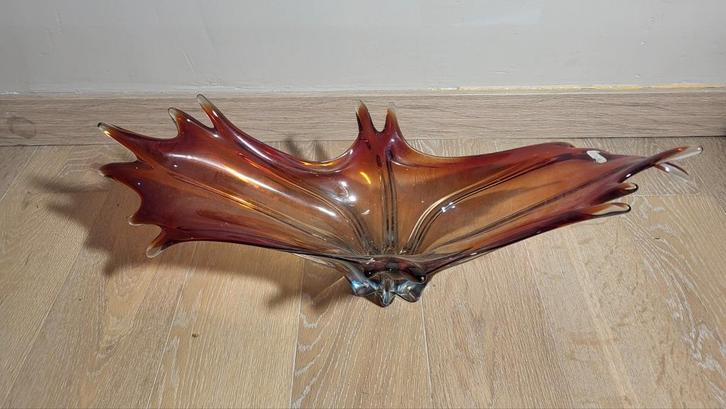 Vintage middenstuk van geblazen glas — amberkleurige en goud, Antiek en Kunst, Antiek | Vazen, Ophalen of Verzenden