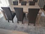 tafel en 6 leren stoelen, Huis en Inrichting, Tafels | Eettafels, Ophalen, Zo goed als nieuw
